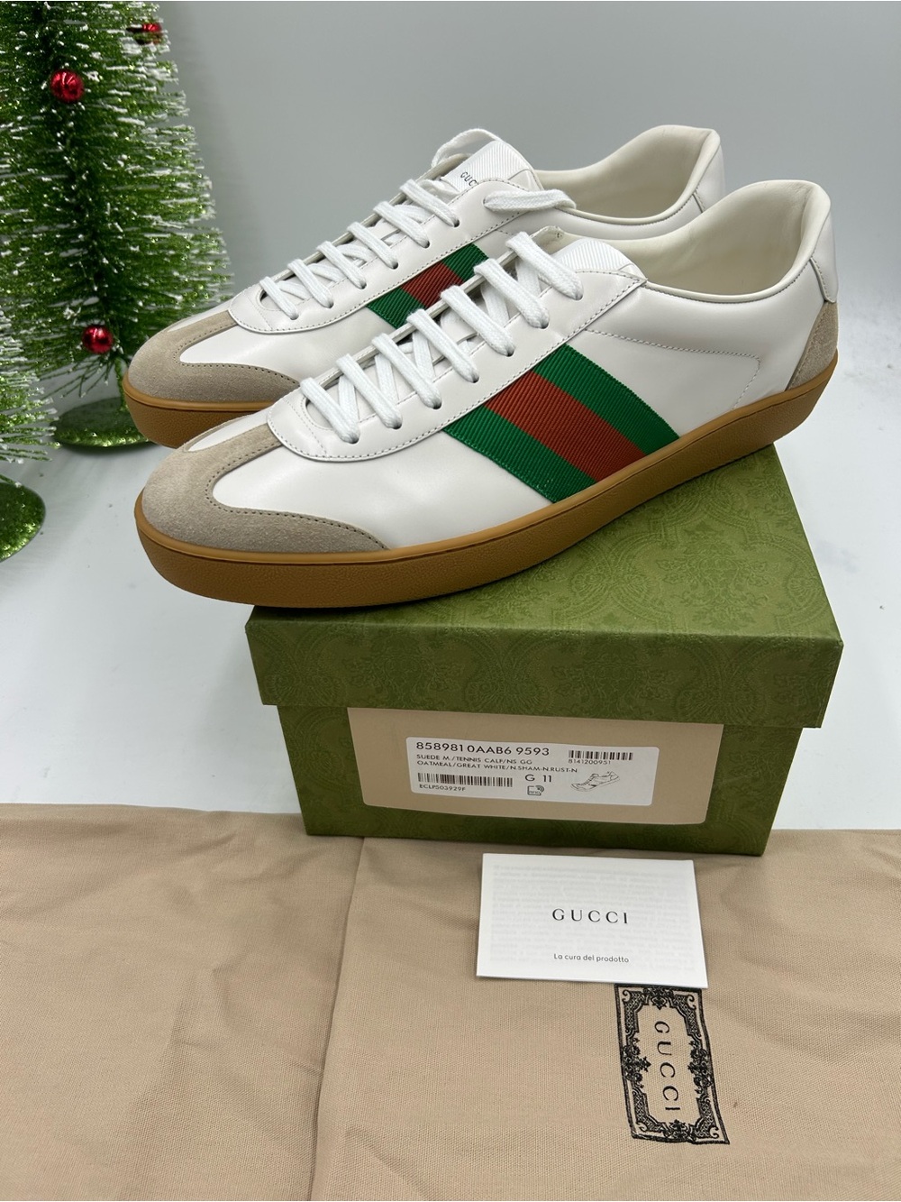Men's Gucci G 74 suede/Leather web stripe sneaker size 44/11 US made in Italy